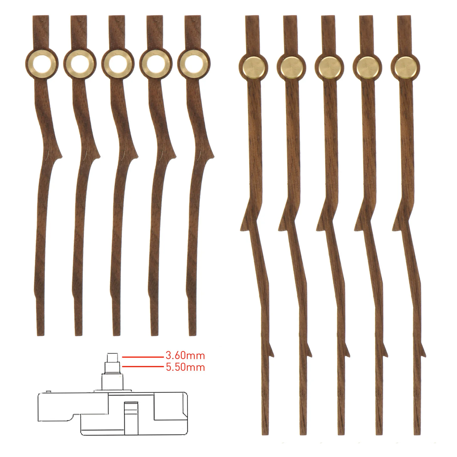 5 Sets Wooden Clock Hands Durable Pointer Home Clock Parts Quartz Accessories Craft Supplies Cross Stitch Decor DIY Kit