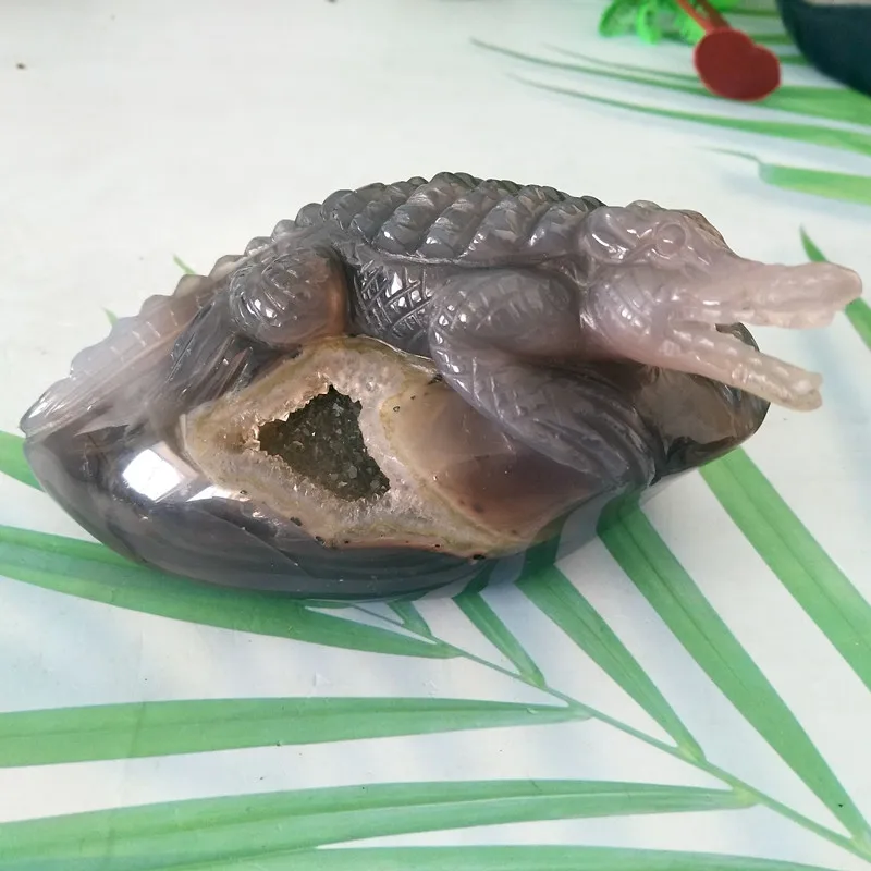Natural Agate Stone Crystal Druzy Geode Crocodile Statue Home Decor Amethyst Crab Room Decoration Ornament 3