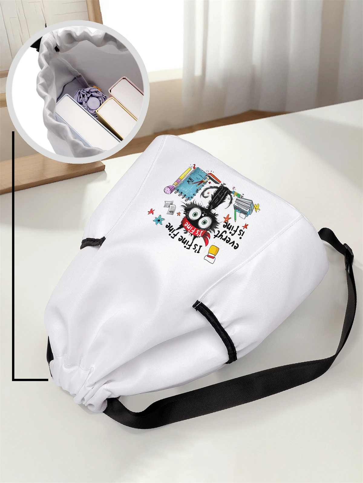 Cat Pattern Printed Drawstring Backpack - Large Capacity Durable Fitness Bag, Sports Beach Backpack