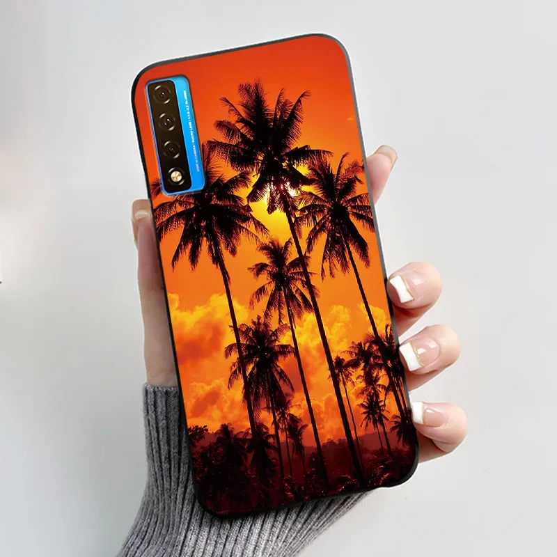 Floral Pattern Shockproof Case - Fashion Cartoon Design, Soft Black Cover