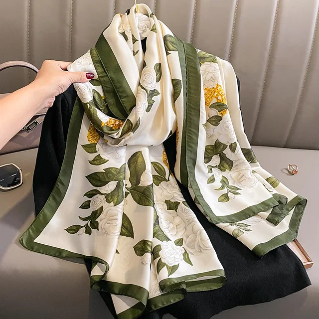 New Fashion Brand Women Silk Scarf Black Grey Paisley Floral Print Pashmina  Shawls and Wraps Foulard Femme Muslim Hijab 180*90Cm - AliExpress