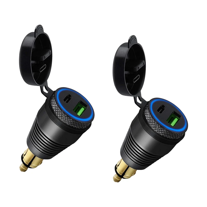 

2X Motorcycle DIN Plug Waterproof Charger To QC3.0 USB Charger & Type C 30W Power Delivery Adapter Socket