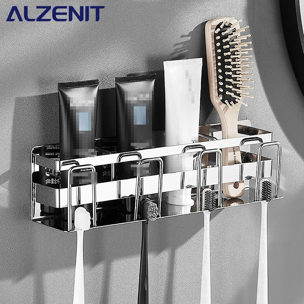Bathroom Organizer Toothbrush Holder Cup Storage Holder Toothbrush Cup Stainless Steel Wall Mounted Toothpaste Rack Toiletries Storage Rack
