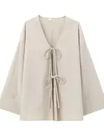 XNWMNZ Women's Fashion 2024 Texture V-neck Tie Kimono Shirt or Elastic Mid Waist Pants High Street Female Two Piece Set