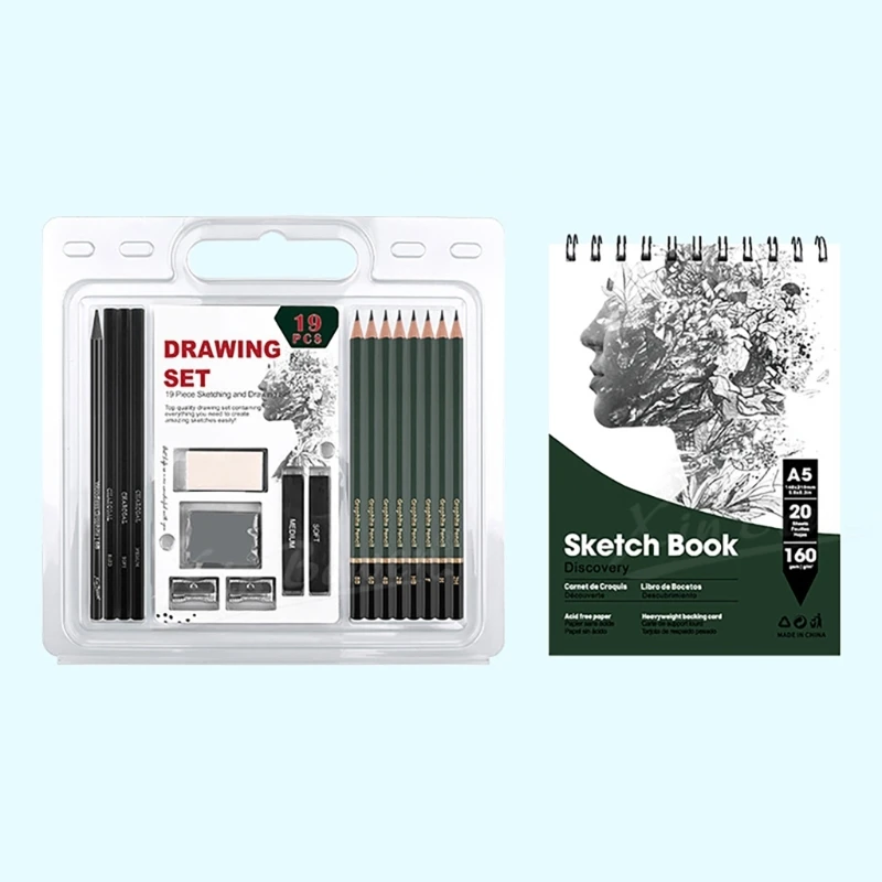 19 Pack Art Kits with Draw Pencil Drawing Pencil Sketchbook Kits for Beginner 87HC