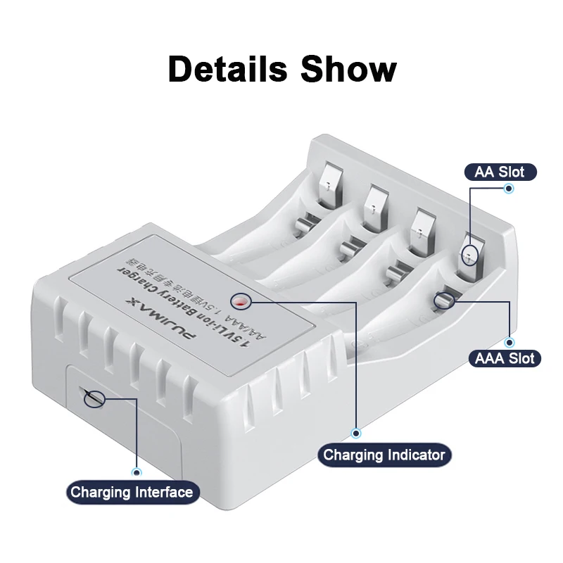 4/8-Slot Lithium Battery Charger With Cable For AA 1.5V Lithium Battery Large Capacity Rechargeable Li-ion