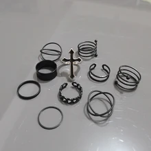 여성용 반지 세트, 펑크 쿨 Anillos 빈티지 심플 블랙 크로스 체인 조인트 링 세트, 패션 액세서리, 쥬얼리 선물, 파티