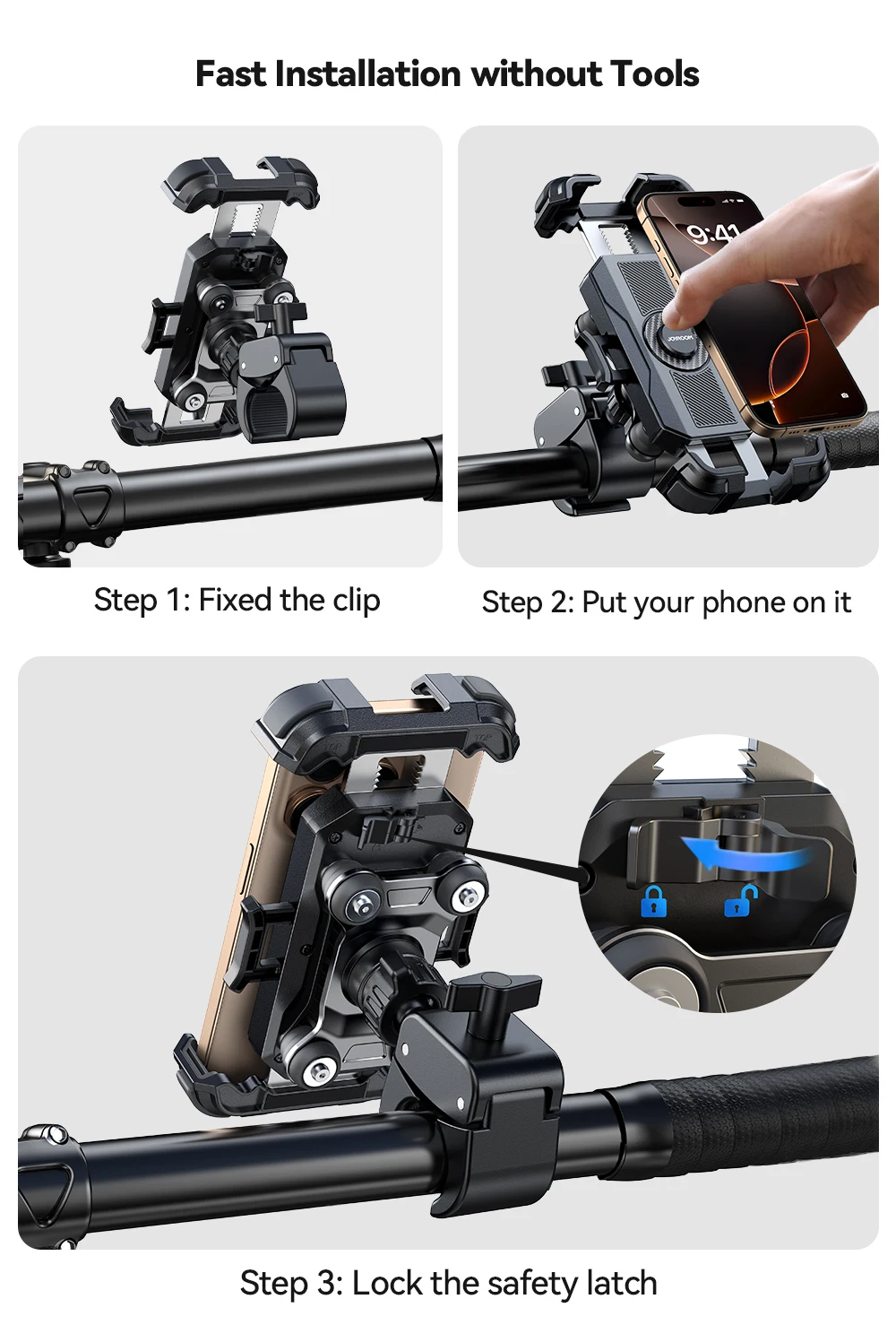 Bicycle Motorcycle Phone Holder Anti Vibration 360° View Handlebar Bike Phone Mo