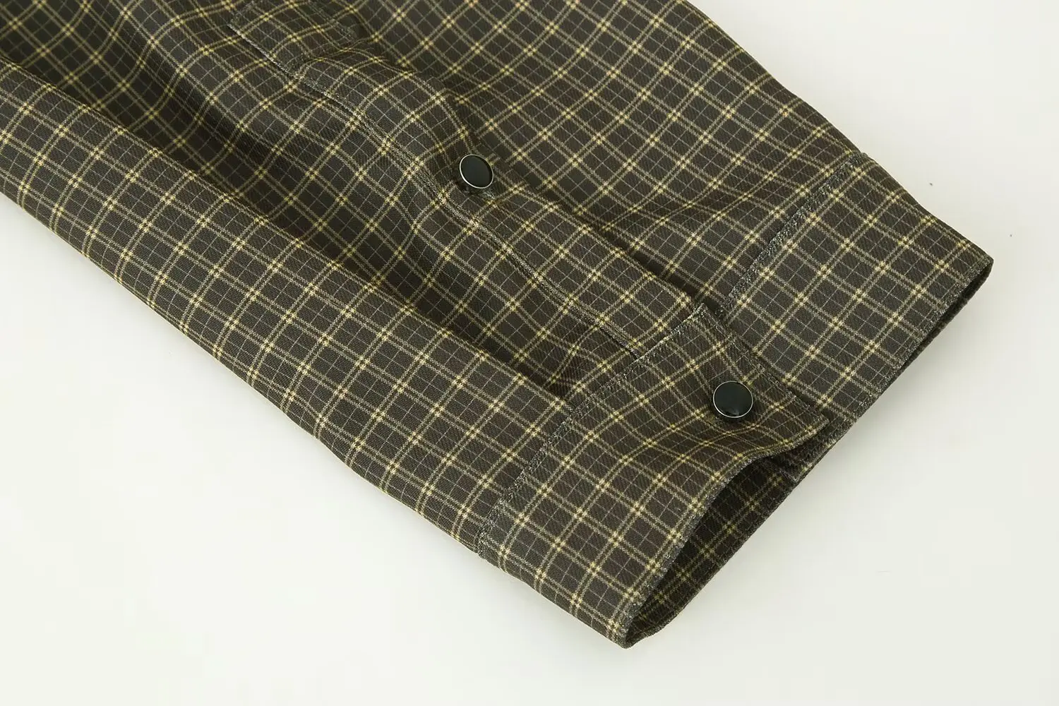 Women Vintage Green Plaid Shirt With Single Breasted Shoulder Pad Turn-Down Collar Long Sleeve Blouses Lady Shirts Streetwear