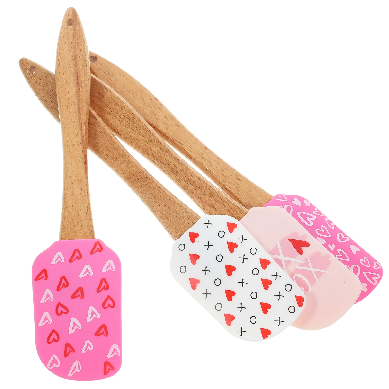 

4 Pcs Peanut Butter Spatula Valentine's Day Cake Scraping Tool Silicone Scraper Pastry Wood Handle Spatulas