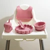 Color Kids Baby Feeding Set Solid Color Utensils Waterproof Bib Cartoon Lion Shape Sucker Dishes Plate Feeding Bowl Spoon Cup 2