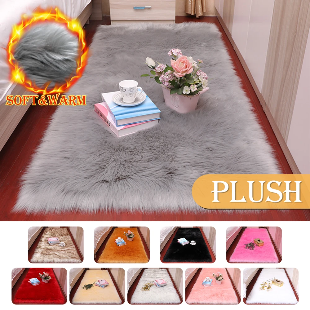 Soft Sheepskin Plush Carpet Imitation Bedside Mat Bedroom decoration Sofa Cushion White Rugs Red Living Room Fur |