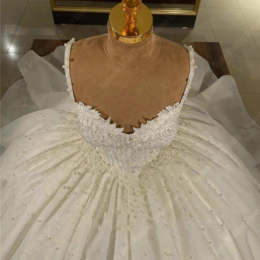 Sexy Women Wedding Dresses Lace Flower Print Bridal Gowns Mopping Lengt Sleeveless Princess Party Fluffy Vestidos De Novias 2025 2
