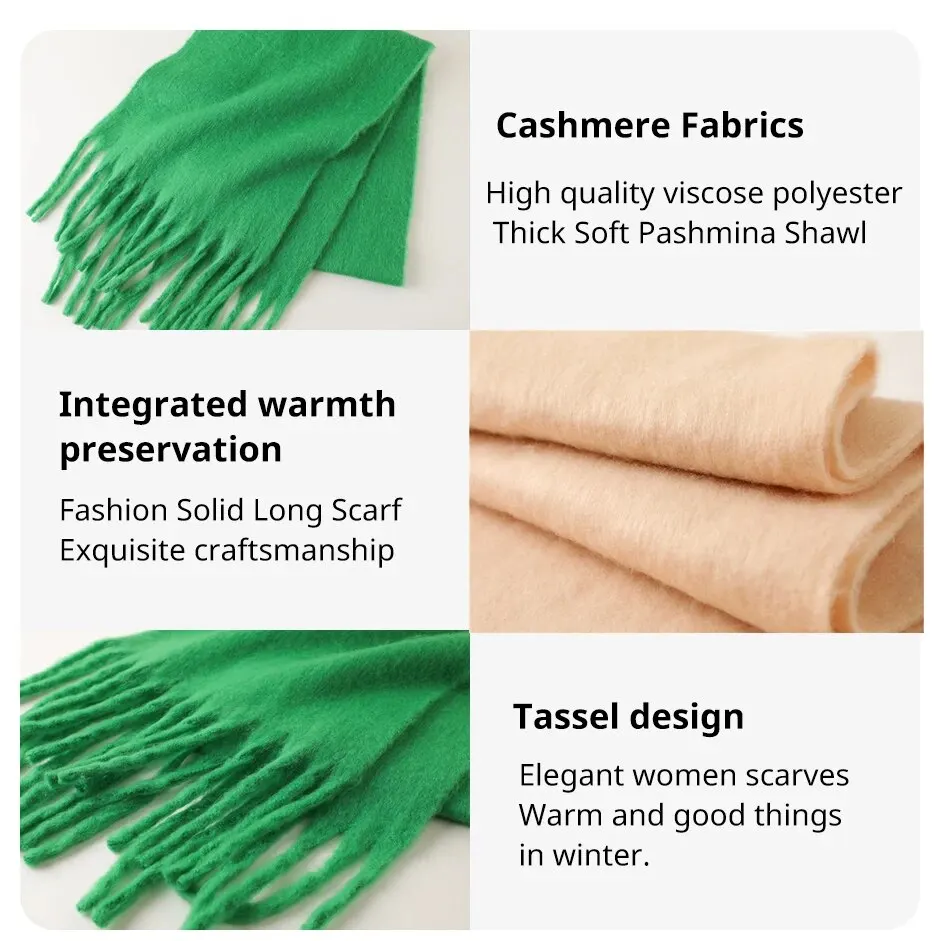 Winter Scarf for Women Cashmere Warm Solid Pashmina Blanket Wraps Female Thick Soft Bufanda Big Tassel Shawl Long Poncho Echarpe