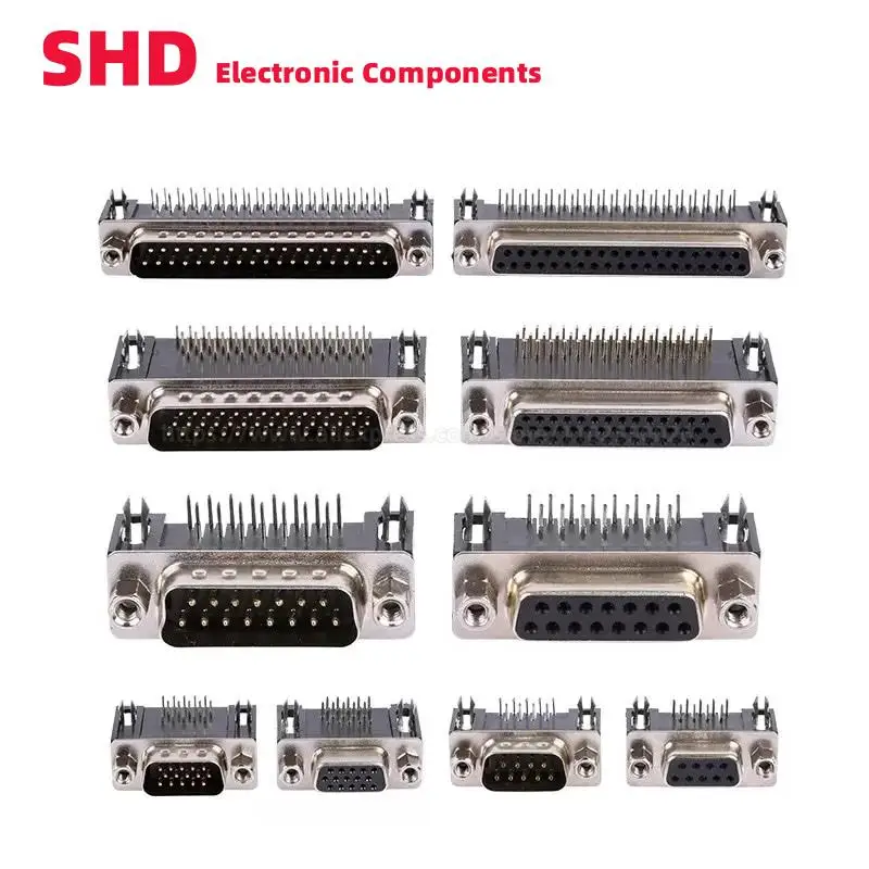 5 Pz Dr9 Dr15 Dr25 Dr37 Foro/Pin Femmina Maschio Connettore D-Sub Saldato Ad Angolo Retto Rs232 Adattatore Porta Seriale Db9 9/15/25/37 Pin