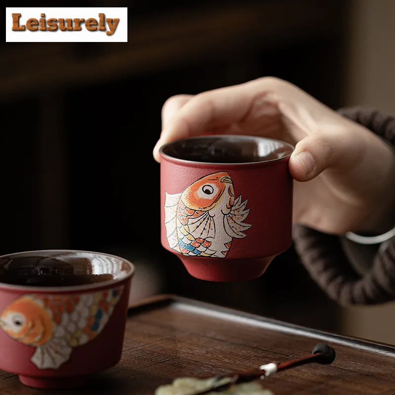 Red Festive New Year Fish Tea Set Complete Set Handmade Tea Ceremony Set Teapot And Tea Cup Set Teaware Accessories Ornaments