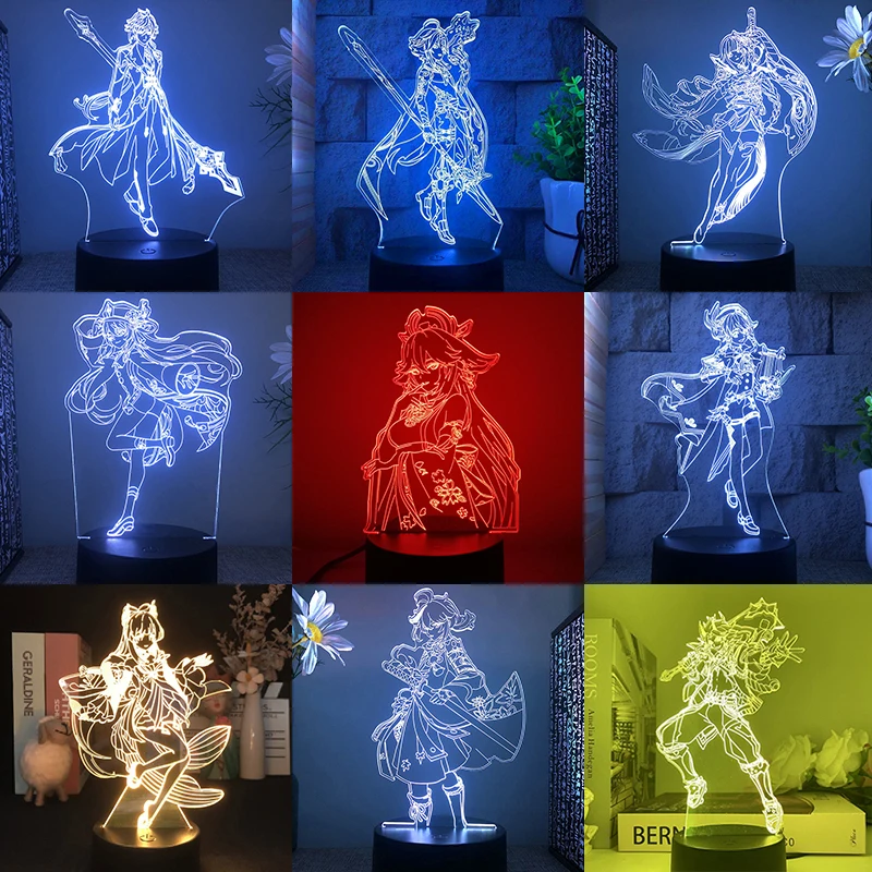 nursery night light Genshin Impact Account Yae Miko Kazuha Xiao Hu Tao Raiden Shogun 3d Led Lamp For Bedroom Manga Night Lights Anime Figure Luces star wars night light