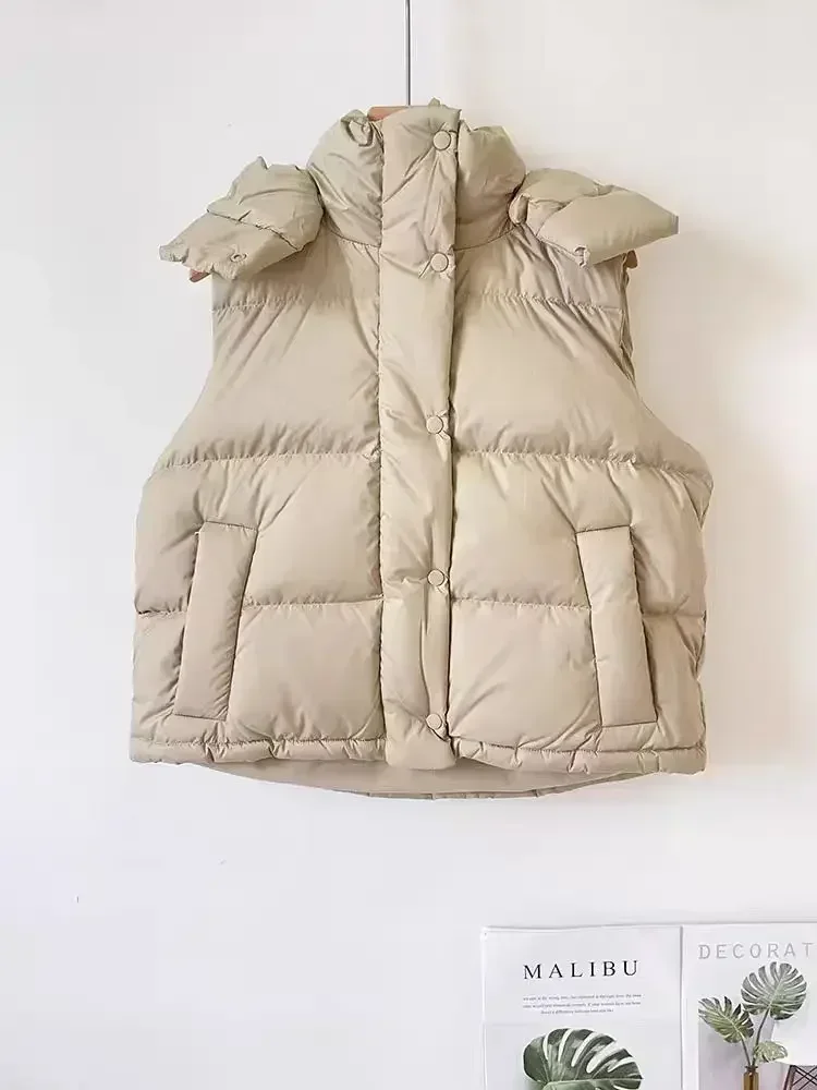 Lemon Wunder Puff Winter New Style Vertical Collar Down Jacket Vest Women's Short Commuting Casual Detachable Hooded Warm Jacket 3
