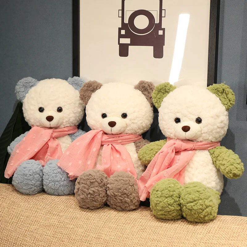 Kawaii Soft Cartoon Teddy Bear Wear Scarf Plush Toy Stuffed Animals Pink Blue Bears Plushies Anime Doll Kids Children Girls Gift блокнот northern bear blue