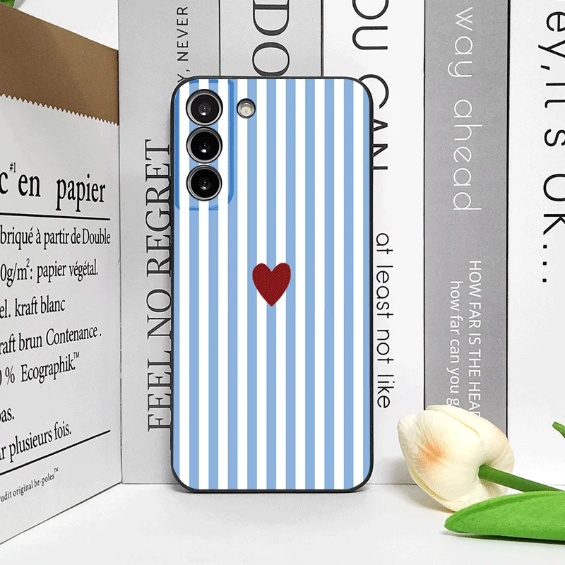 Cute Striped Heart Phone Case - Pink & Blue Soft Cover
