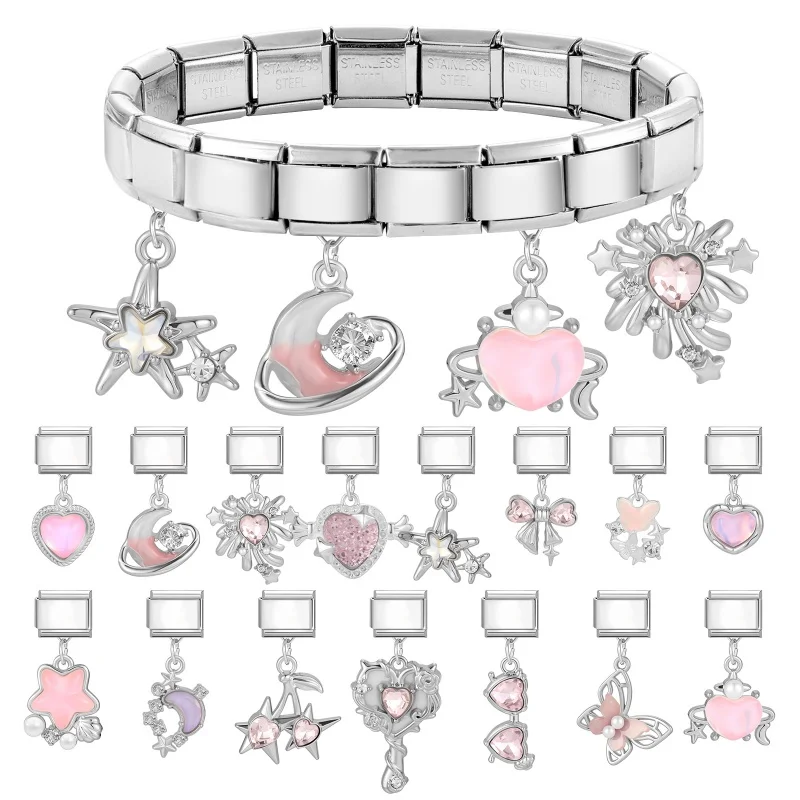 Fashion Pink Bow Heart Pendant Bracelet Women DIY Making Gift
