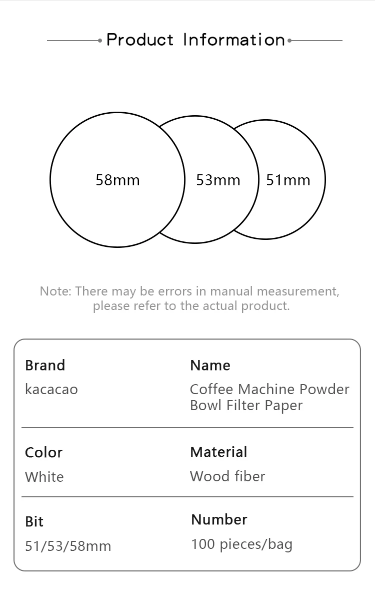 KACACAO Kaffeefilter-Papier Espresso-Papierfilter 51 53 58mm 100 Stück Puck-Sieb für Delonghi Breville Siebträgermaschinen – Detail 11