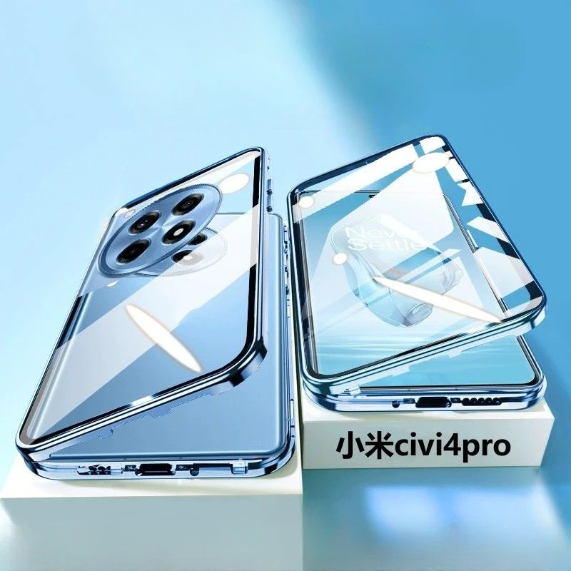 

Двухсторонний ударопрочный стеклянный чехол для Xiaomi Civi 4 Pro, Магнитный чехол с полной защитой на 360 °, задняя крышка, корпус civ4 4Pro