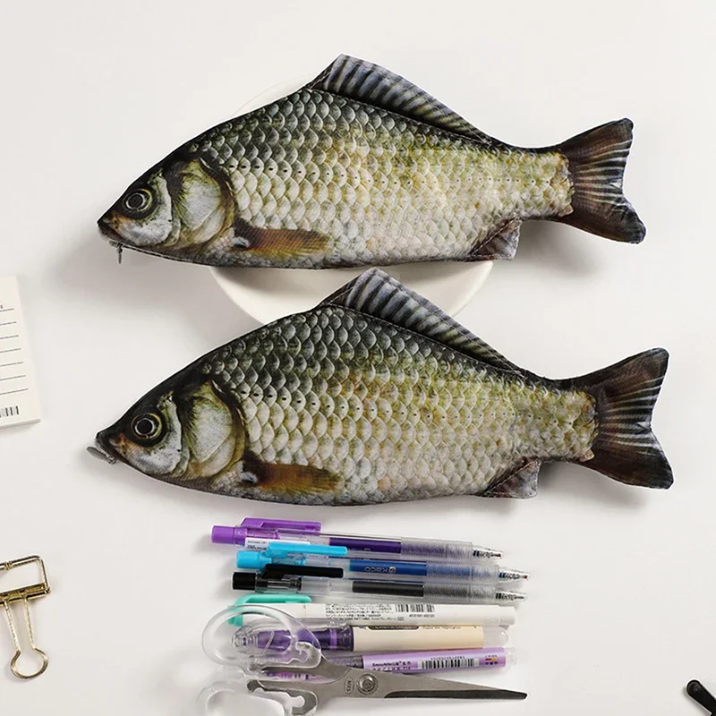 Pencil Case 1/2 Pcs Cute Fish-Shaped Pen Pouch Crucian Carp Design Student Fun Stationery Pen Storage Box