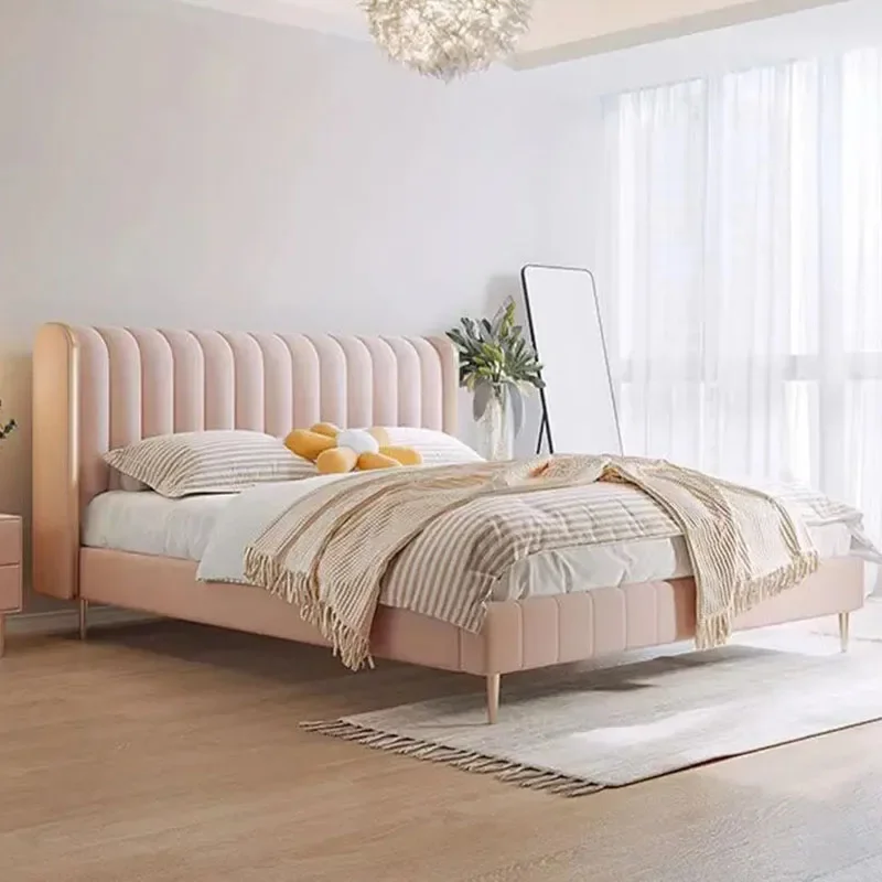 Nordic Aesthetic Double Bed Headboard Glamorous King Size Twin Bed Princes Modern Platform Sleeping Letto Matrimoniale Furniture