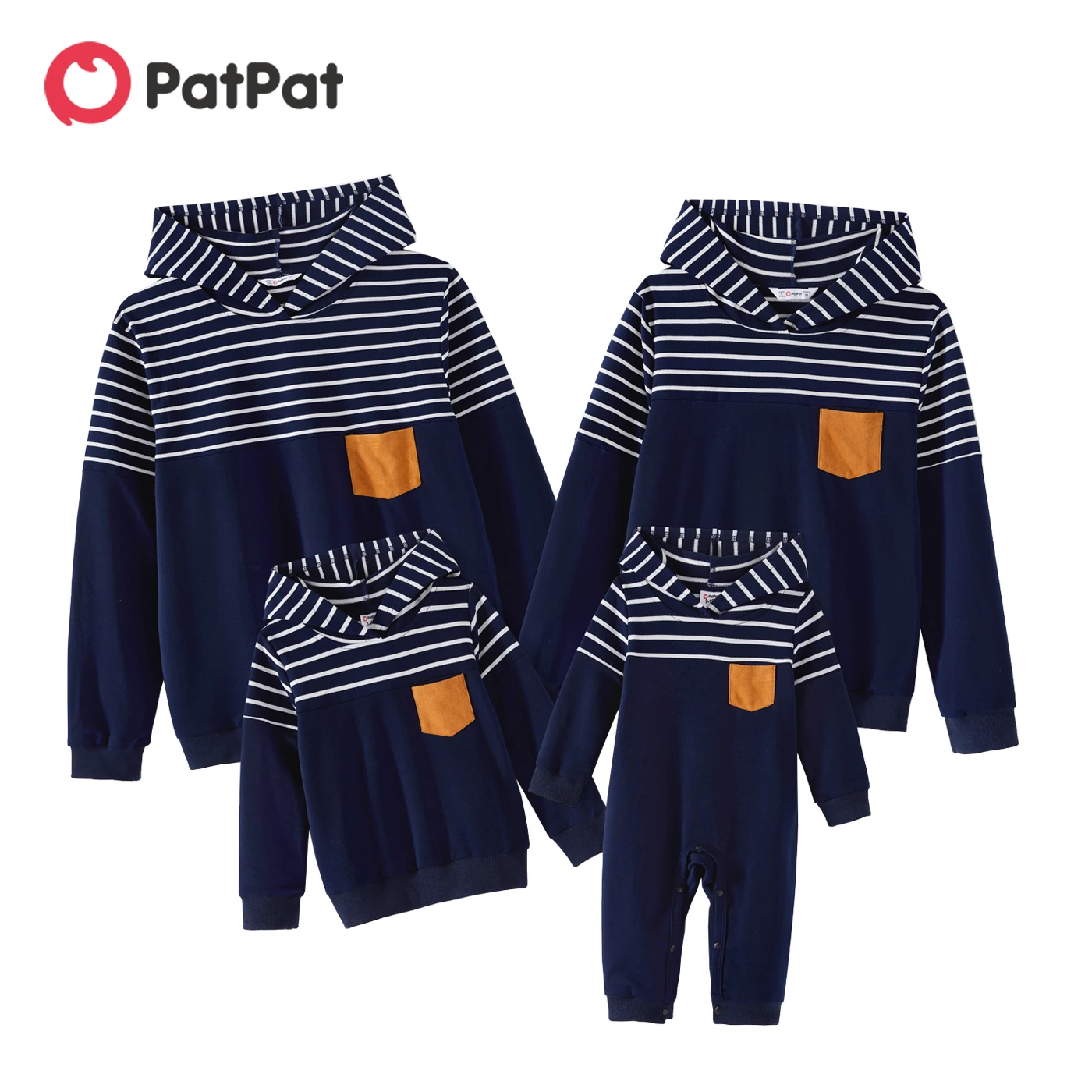 

PatPat Family Matching Outfits Blue Striped Spliced Long-sleeve Hoodies