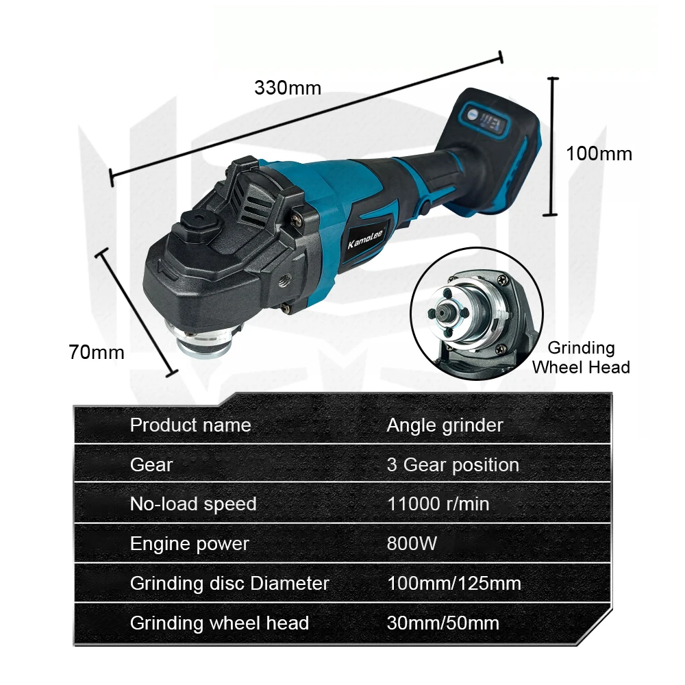 Kamolee Brushless Cordless Angle Grinder 100MM 18500RPM 4 Speed Cutting Power Tools Compatible For Makita 18V Battery