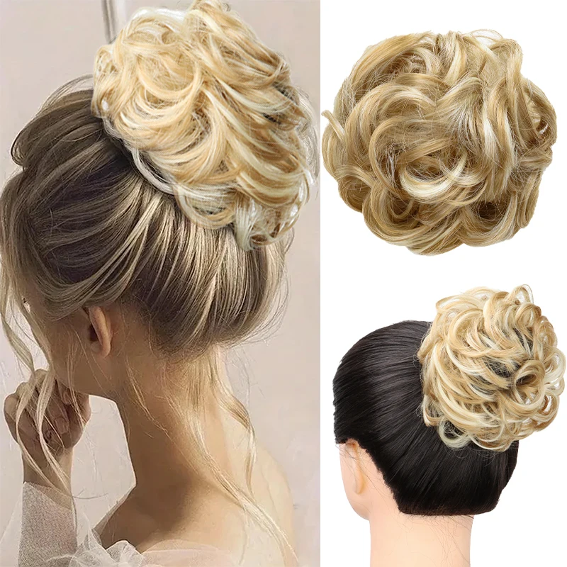 hair extensions WIGSIN Synthetic Rubber Bands Clip Messy Bun Ponytail Extensions Short Curly Chignon Tousled Updo Hairpieces for Women Girls