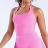 HISTELLO Impact Halter Top Seamless Longline Strappy Gym Top Women Built-in Bra Removable Cups Activewear Yoga Tank Tops
