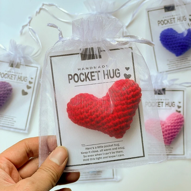 Pocket Hug Token Bulk Hug Cards with Crochet Heart Lovely Greeting Cards Exchange Card Valentine's Day Brithday Wedding Gift