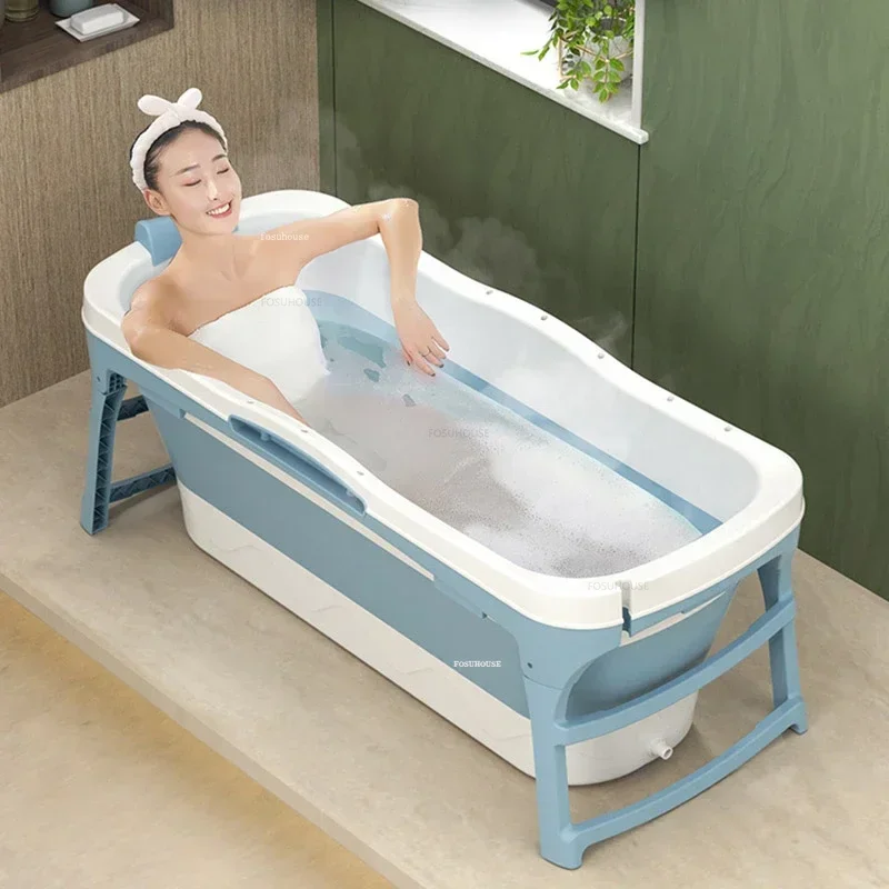 Thickened Plastic Folding Bathtubs Comfortable Adult Full-body Bathtubs Portable Bath Bucket Home Bath Barrel with Armrests YY