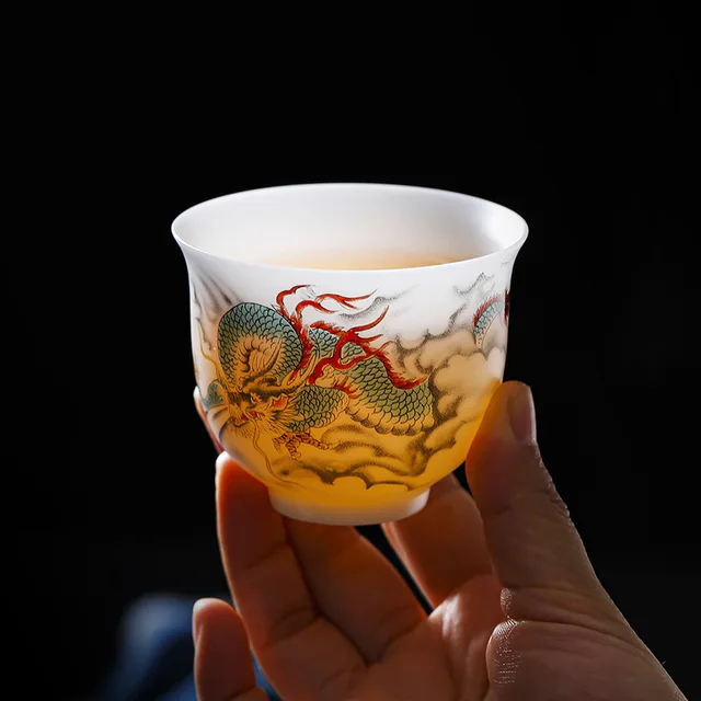 Ustensiles à thé en porcelaine de Jade glacé, tasse à thé douze zodiaques, bol à thé Kung Fu chinois de 130ml, tasse à café expresso à motif Animal créatif 1