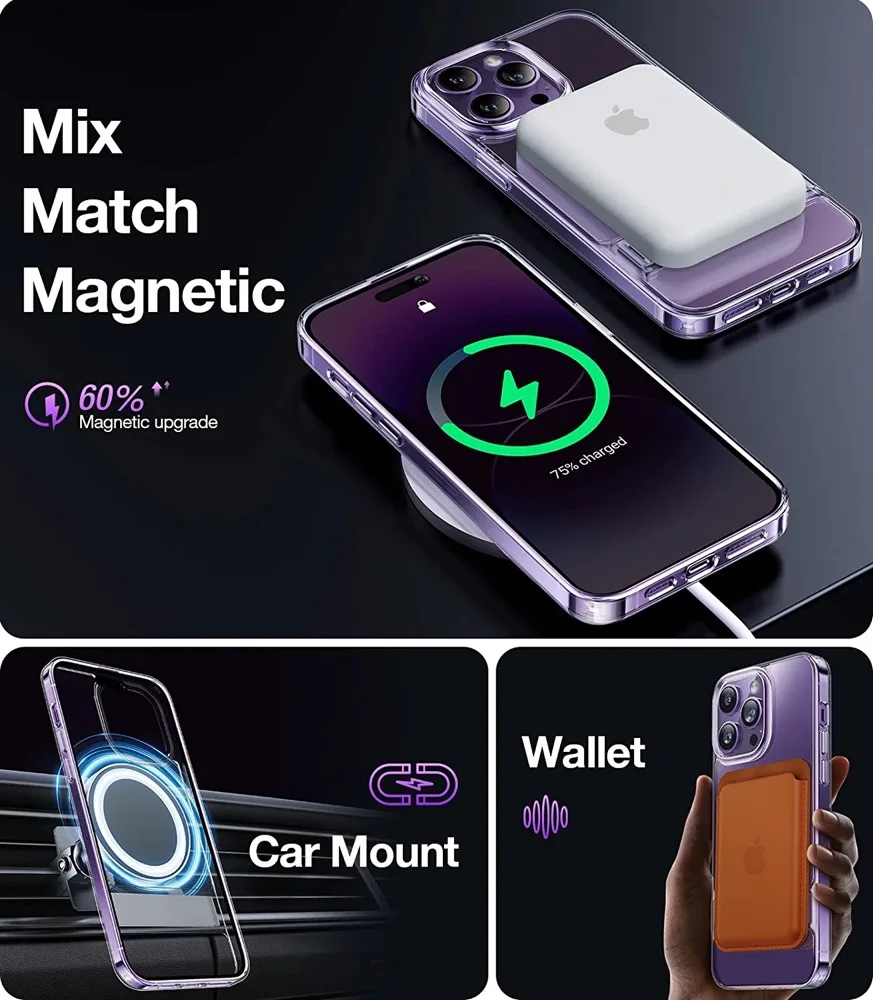 Crystal Clear Magnetic Kickstand Case with Metal Stand Shell Cover