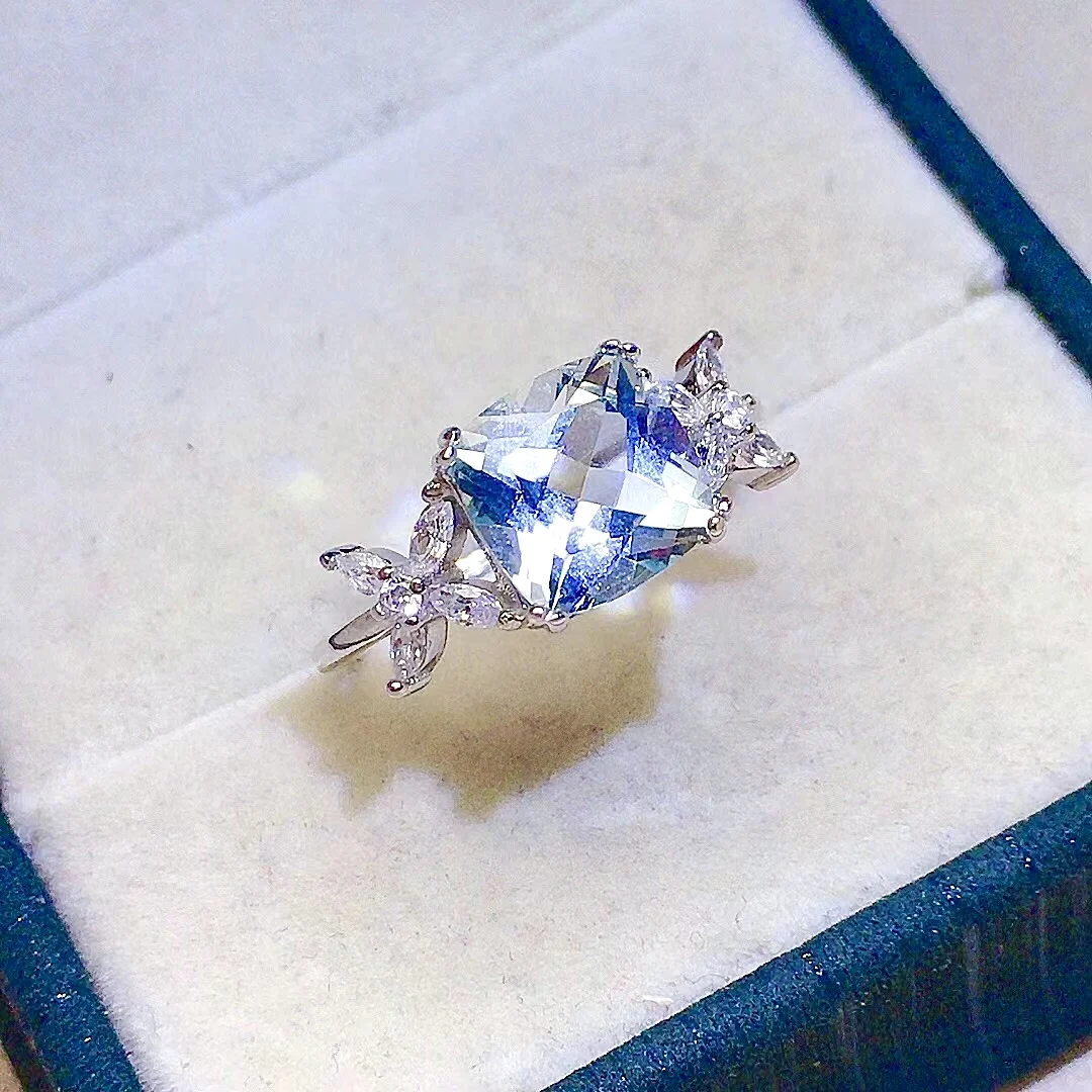 

2ct VVS Grade Natural Topaz Silver Ring 8mm*8mm Light Blue Topaz Jewelry 925 Silver Gemstone Ring for Party