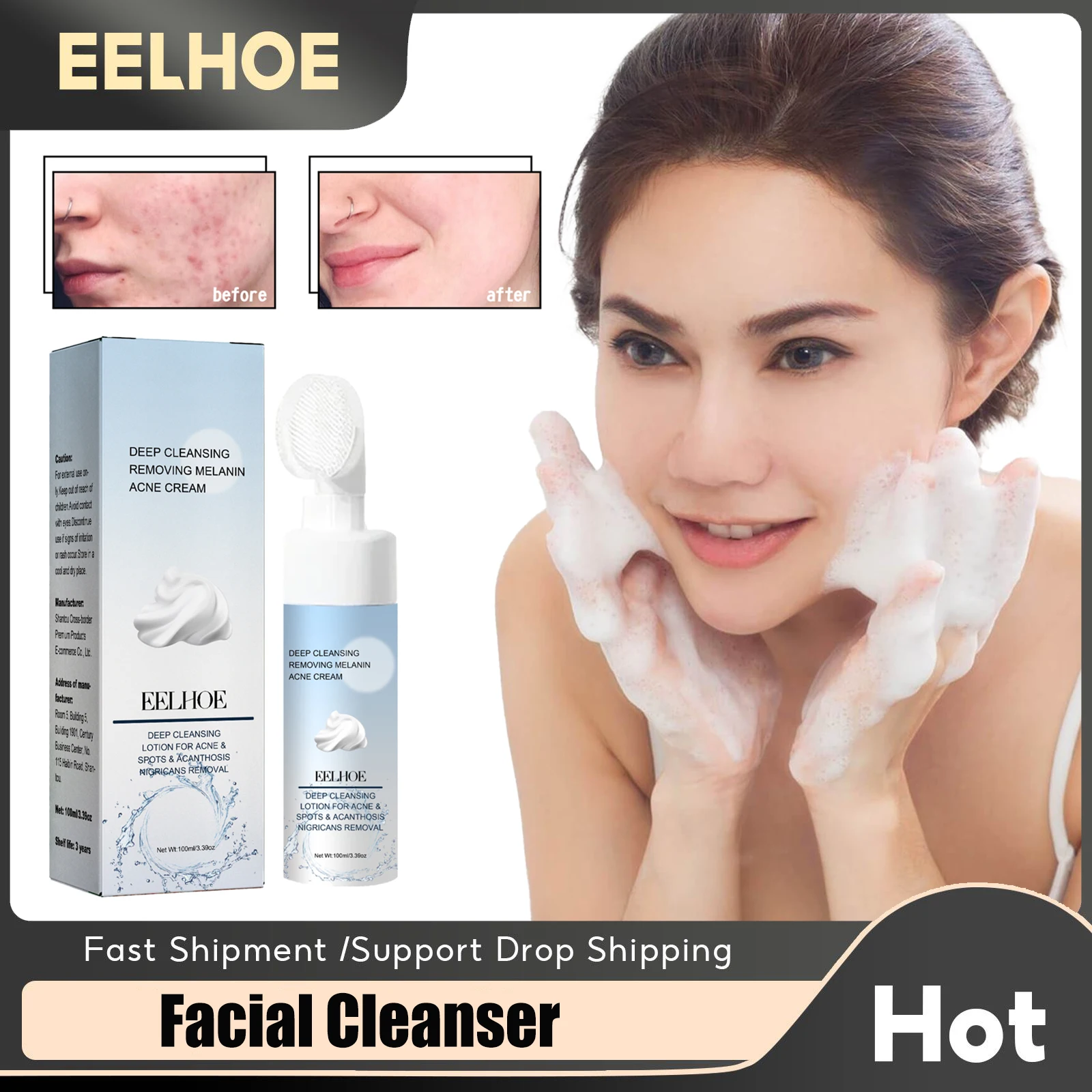 Facial Cleanser Oil Control Remove Blackhead Acne Treatment Deep Clean Shrink Pores Whitening Brighten Moisturize Foam Face Wash glycolic acid 30% acne removing cotton tablet oil control shrink pores moisturize and moisturize face clean