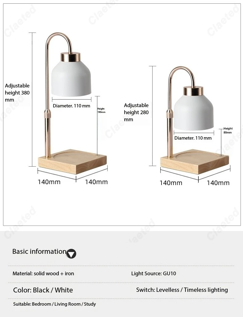 Royaleva Candle Warmer Lamp - Brass Arm and Wooden Base Detail
