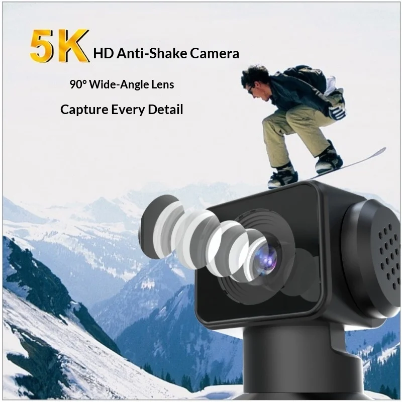 5K Action Camera with Anti-Shake - 270° Rotatable Lens, 1.33" Screen, WiFi, External Mic for Vlog/Outdoor - 2