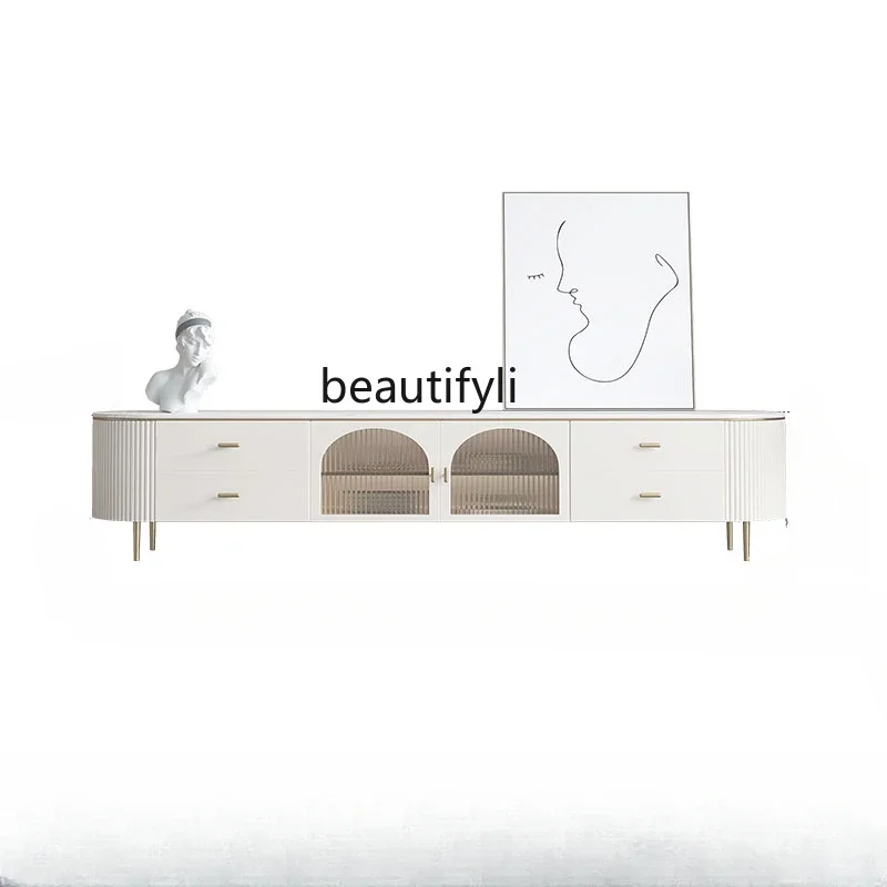 

Light Luxury Stone Plate Solid Wood TV Cabinet Coffee Table Combination Modern Minimalist Living Room French Retro Floor Cabinet