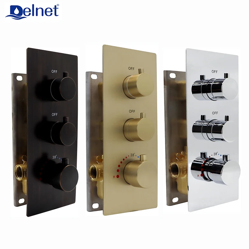 

Delnet 2 Ways Brass Thermostatic Valve Mixer Bathroom Shower Faucet Accessory Water Temperature Concealed Control Diverter