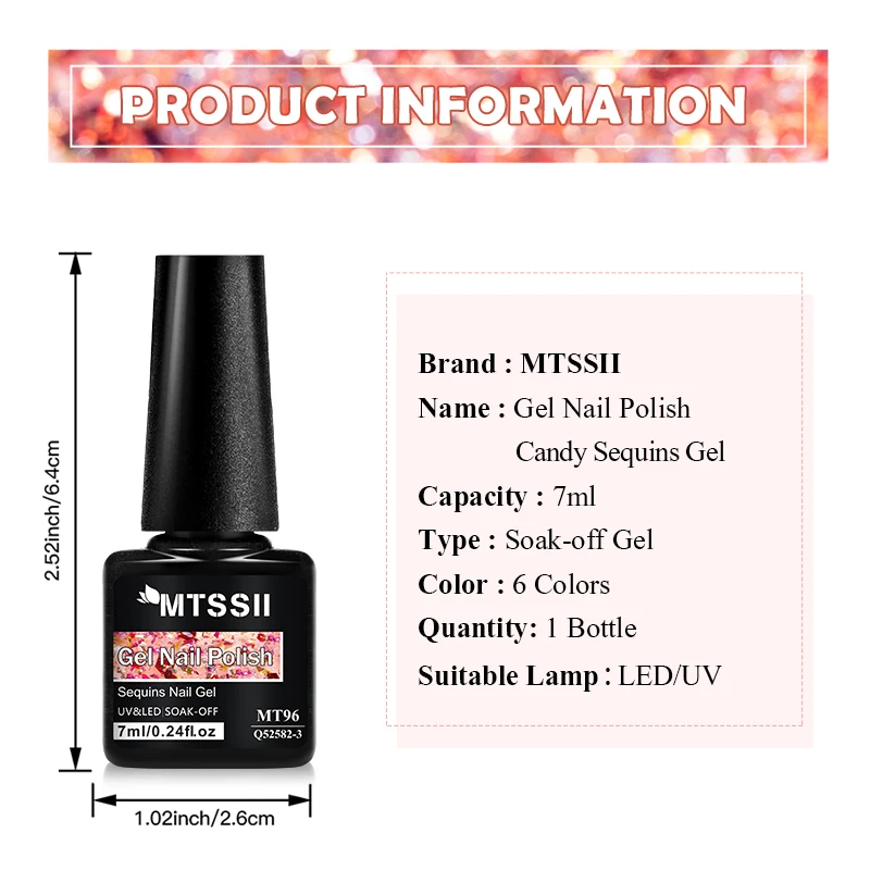 7ml 캔디 스팽글 네일 젤 폴리쉬 반짝이는 글리터 샤이닝 쏙 오프 UV LED 세미 퍼머넌트 바니쉬 DIY 네일 아트 매니큐어용