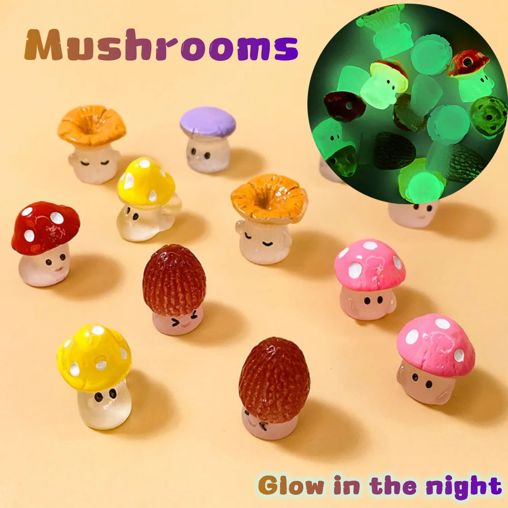 

30-54PCS Miniature Mushrooms Glow At Night Fairy Garden Decoration 6 Types Mushroom Resin Figurines Home Decor Table Accessories