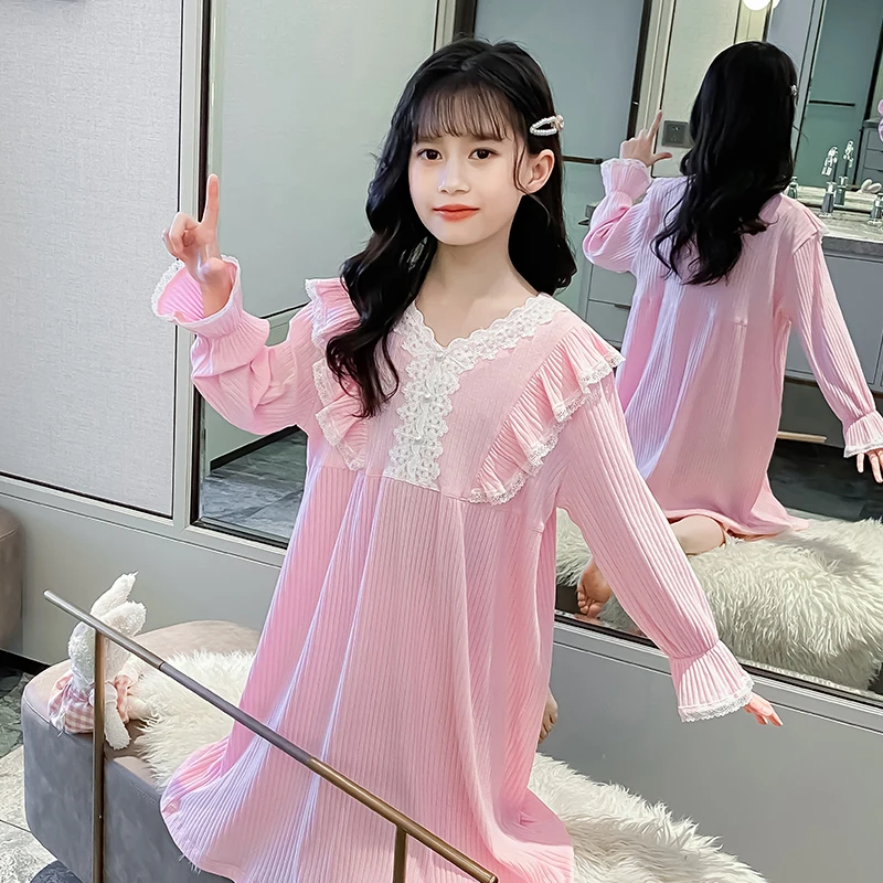 

Children Girl Lolita Dress Princess Sleepshirts Vintage Kid Ruffles Nightgowns.Courtly Style Toddler Nightdress Lounge Sleepwear