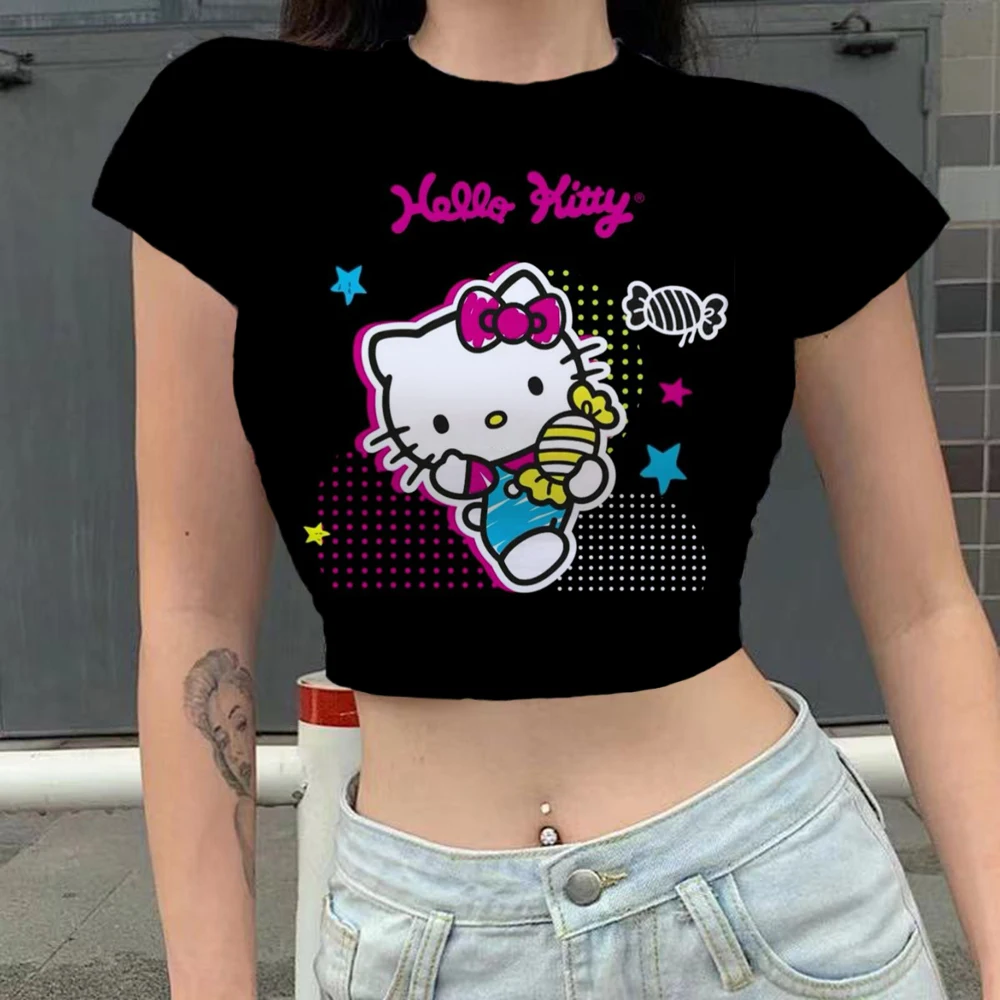 Sexy impressão kawaii roupas femininas dos desenhos animados y2k festa  ponto verão colheita topo magro ajuste t camisa apertado das mulheres  camiseta moda disney