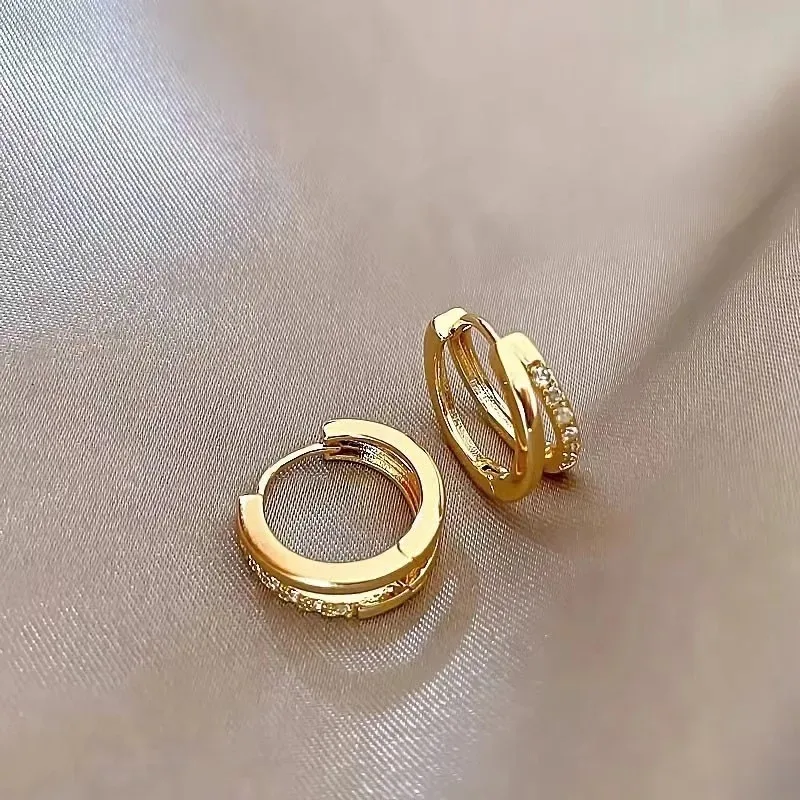Stainless Steel Gold Color Circle Hoop Earrings for Women Simple Cubic Zircon Double Ring Earring Cartilage Piercing Jewelry