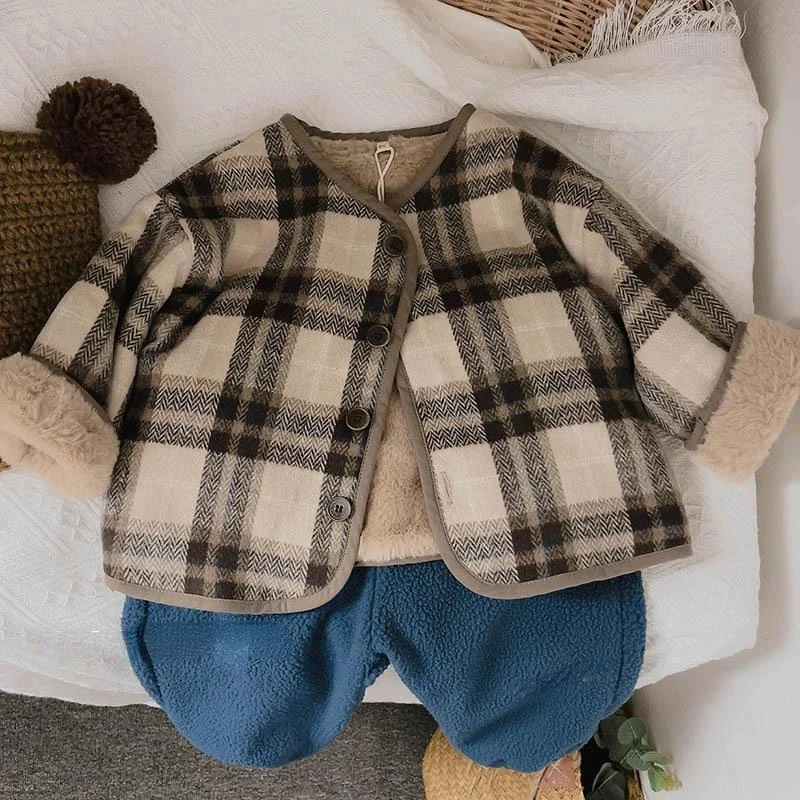 Plaid Jacket Children Plaid Plush Coat Autumn Winter