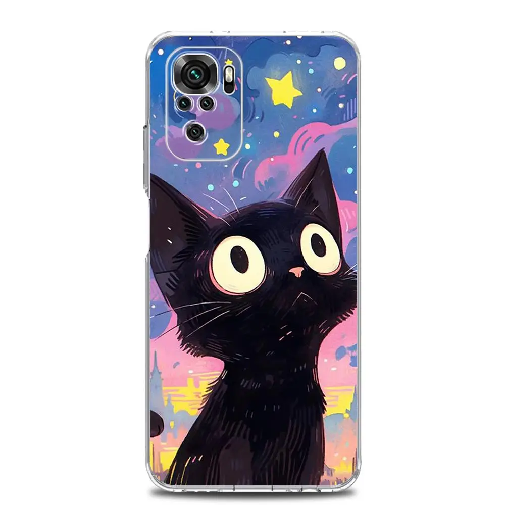 Artistic Black Cat Starry Night Phone Case Cover